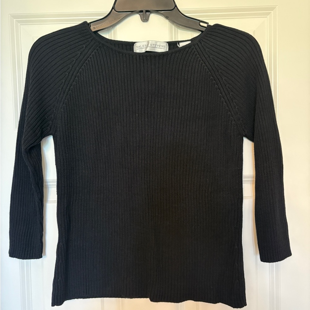 Valerie Stevens Black Ribbed 3/4-length sleeve Sweater, size small
